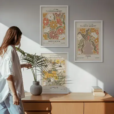 Fotowand met bloemmotieven van Amsterdam, Parijs en Londen