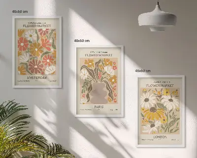 Fotowand met bloemmotieven van Amsterdam, Parijs en Londen