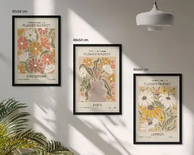Fotowand met bloemmotieven van Amsterdam, Parijs en Londen
