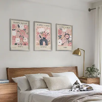 Wanddecoratieset schilderijen met bloemmotieven van Tokio, Londen en Parijs