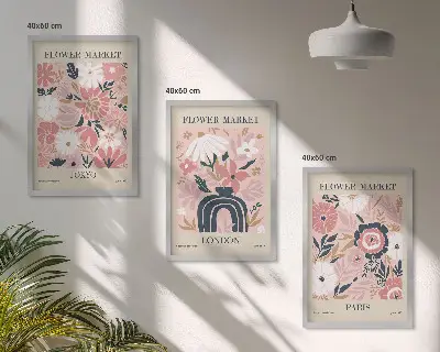 Wanddecoratieset schilderijen met bloemmotieven van Tokio, Londen en Parijs