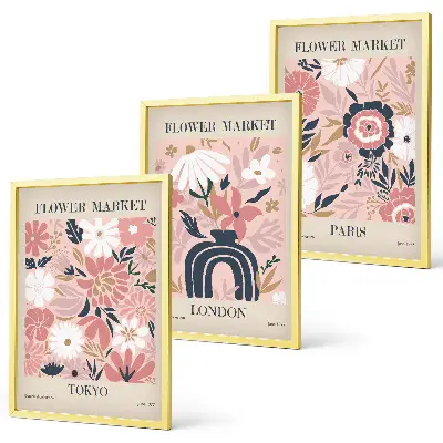 Wanddecoratieset schilderijen met bloemmotieven van Tokio, Londen en Parijs