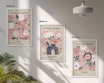 Wanddecoratieset schilderijen met bloemmotieven van Tokio, Londen en Parijs
