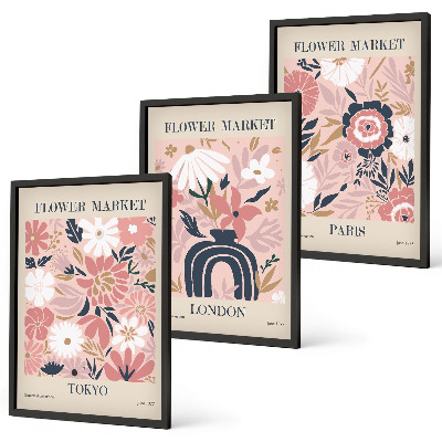 Wanddecoratie set schilderijen Kwiatowe motywy Tokio Londyn Paryż