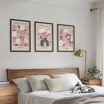Wanddecoratieset schilderijen met bloemmotieven van Tokio, Londen en Parijs