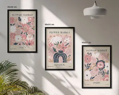 Wanddecoratieset schilderijen met bloemmotieven van Tokio, Londen en Parijs