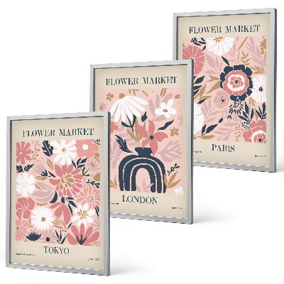 Wanddecoratie set schilderijen Kwiatowe motywy Tokio Londyn Paryż