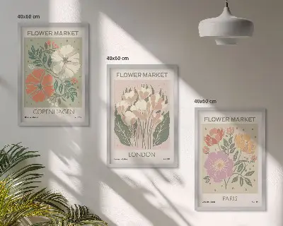 Fotowand met bloemmotieven van Kopenhagen, Londen en Parijs