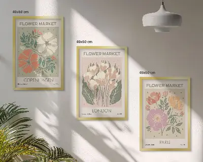 Fotowand met bloemmotieven van Kopenhagen, Londen en Parijs