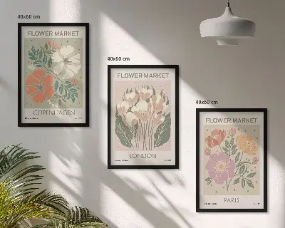 Fotowand met bloemmotieven van Kopenhagen, Londen en Parijs