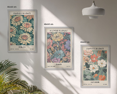 Wanddecoratie set schilderijen Postery kwiatowe Tokio Paryż Londyn