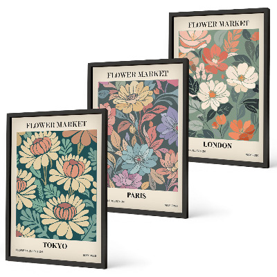 Wanddecoratie set schilderijen Postery kwiatowe Tokio Paryż Londyn
