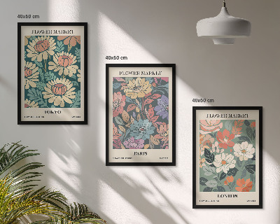 Wanddecoratie set schilderijen Postery kwiatowe Tokio Paryż Londyn