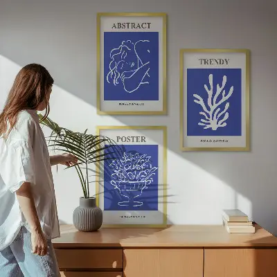 Fotowand stijlvolle blauwe posters