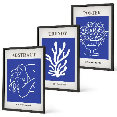 Fotowand stijlvolle blauwe posters