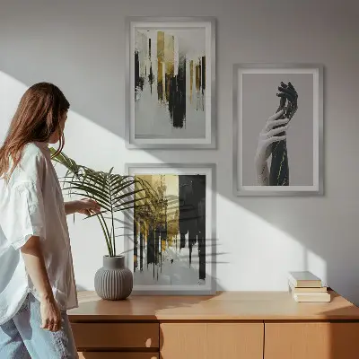Wanddecoratie set schilderijen met abstracte schilderkunstige patronen van handen