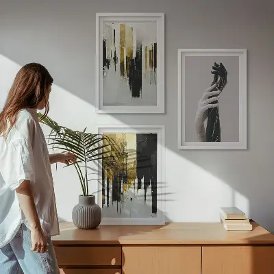 Wanddecoratie set schilderijen met abstracte schilderkunstige patronen van handen