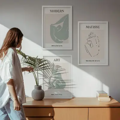 Wanddecoratieset schilderijen abstracte pastelkleurige figuren