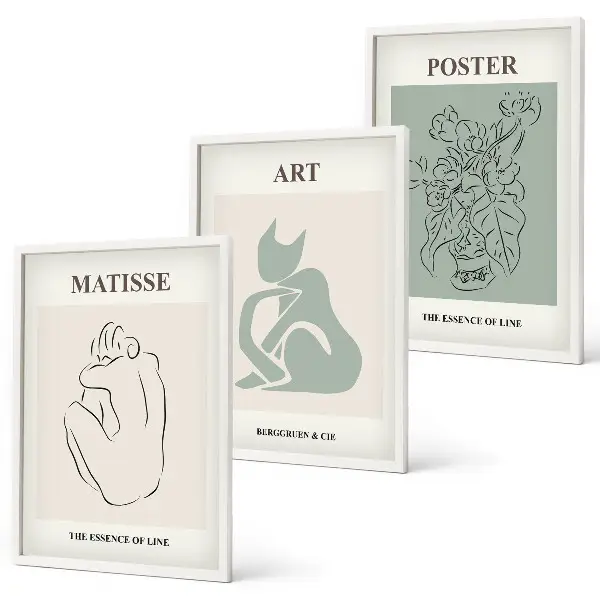 Set schilderijen voor wanddecoratie beige met groene Matisse stijl