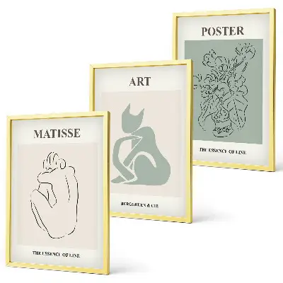 Set schilderijen voor wanddecoratie beige met groene Matisse stijl