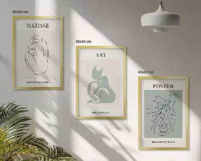 Set schilderijen voor wanddecoratie beige met groene Matisse stijl