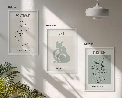 Set schilderijen voor wanddecoratie beige met groene Matisse stijl