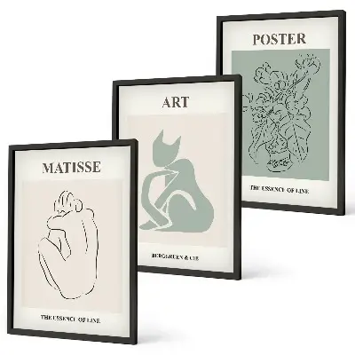 Set schilderijen voor wanddecoratie beige met groene Matisse stijl