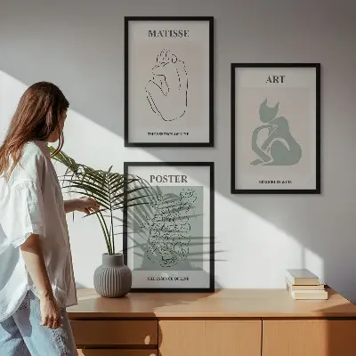 Set schilderijen voor wanddecoratie beige met groene Matisse stijl