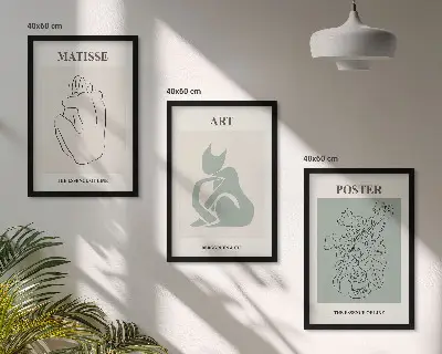 Set schilderijen voor wanddecoratie beige met groene Matisse stijl