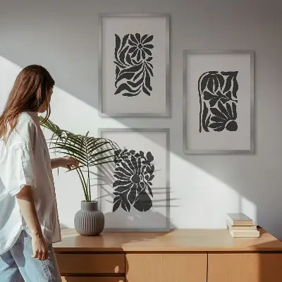 Set wanddecoratie met schilderijen Abstracte plantmotieven
