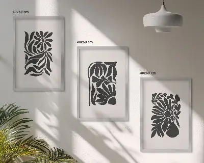 Set wanddecoratie met schilderijen Abstracte plantmotieven