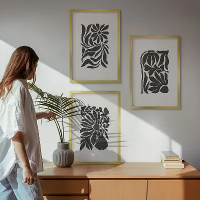 Set wanddecoratie met schilderijen Abstracte plantmotieven