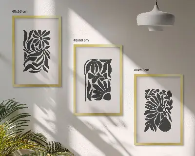 Set wanddecoratie met schilderijen Abstracte plantmotieven