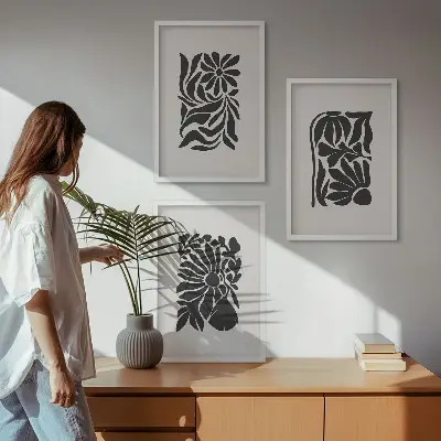 Set wanddecoratie met schilderijen Abstracte plantmotieven