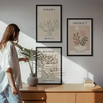 Wanddecoratie set schilderijen moderne plantenlijnen