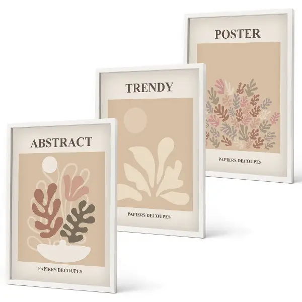 Wanddecoratieset schilderijen met natuurlijke motieven in beige en bruin