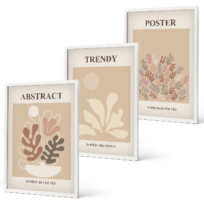 Wanddecoratie set schilderijen Roślinne motywy beż brąz