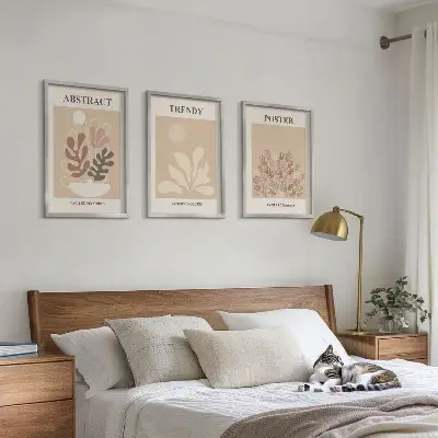 Wanddecoratieset schilderijen met natuurlijke motieven in beige en bruin
