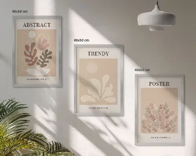 Wanddecoratieset schilderijen met natuurlijke motieven in beige en bruin
