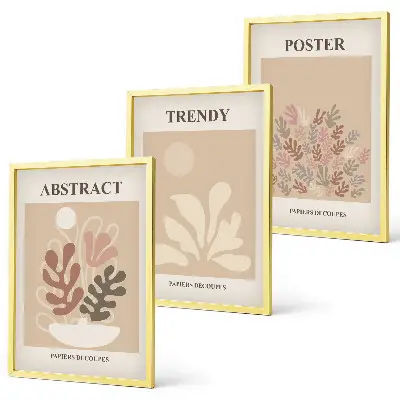 Wanddecoratieset schilderijen met natuurlijke motieven in beige en bruin
