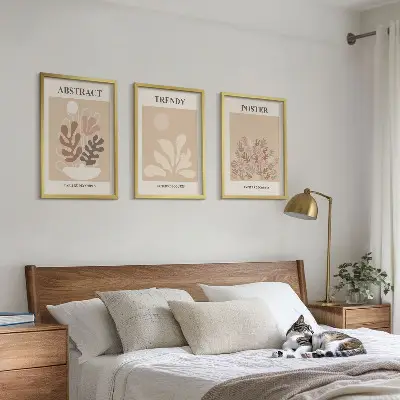 Wanddecoratieset schilderijen met natuurlijke motieven in beige en bruin