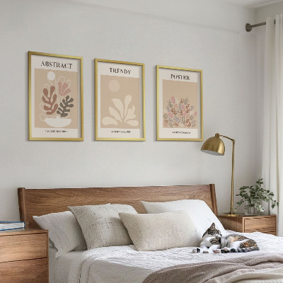 Wanddecoratie set schilderijen Roślinne motywy beż brąz