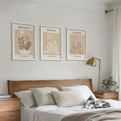 Wanddecoratieset schilderijen met natuurlijke motieven in beige en bruin