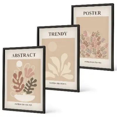 Wanddecoratieset schilderijen met natuurlijke motieven in beige en bruin