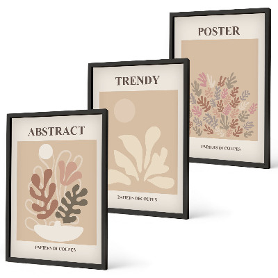 Wanddecoratie set schilderijen Roślinne motywy beż brąz
