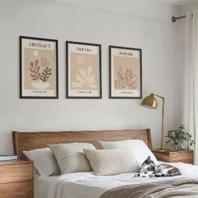 Wanddecoratieset schilderijen met natuurlijke motieven in beige en bruin