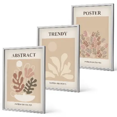 Wanddecoratieset schilderijen met natuurlijke motieven in beige en bruin