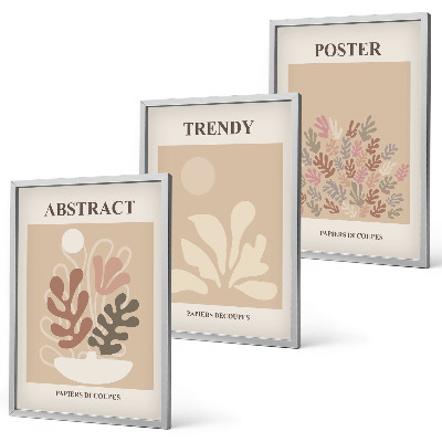 Wanddecoratie set schilderijen Roślinne motywy beż brąz