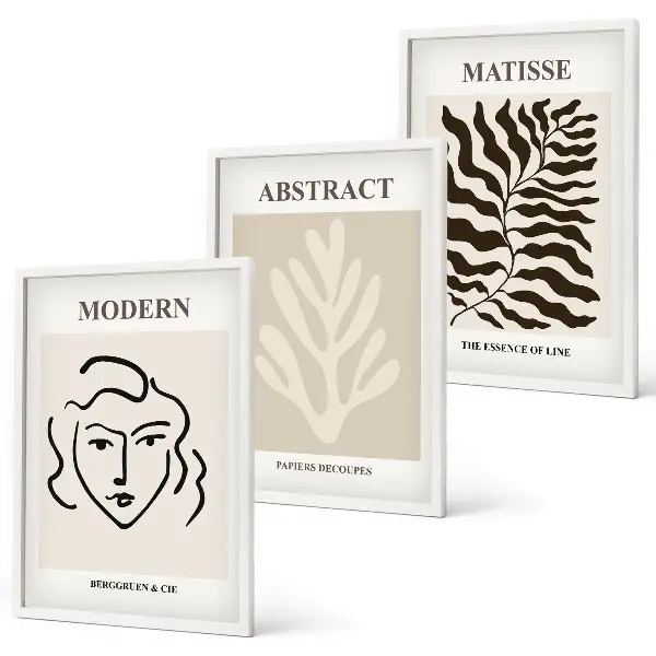 Fotowand met kunstwerk van gezicht en bladeren in Matisse-stijl