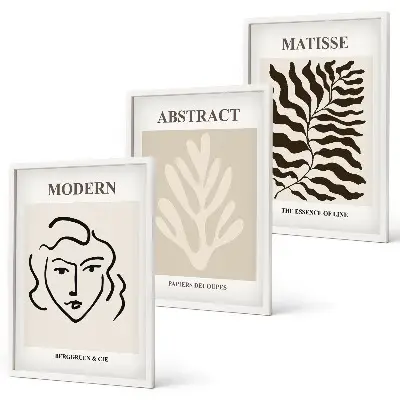 Fotowand met kunstwerk van gezicht en bladeren in Matisse-stijl